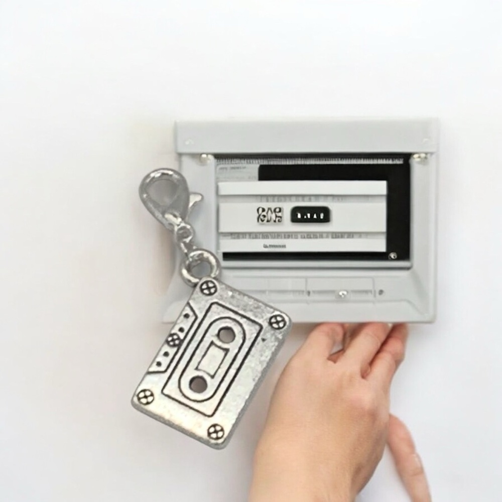 Silver Portable Cassette Vintage Keychain, Bag, or Backpack charm - Picture 3 of 3